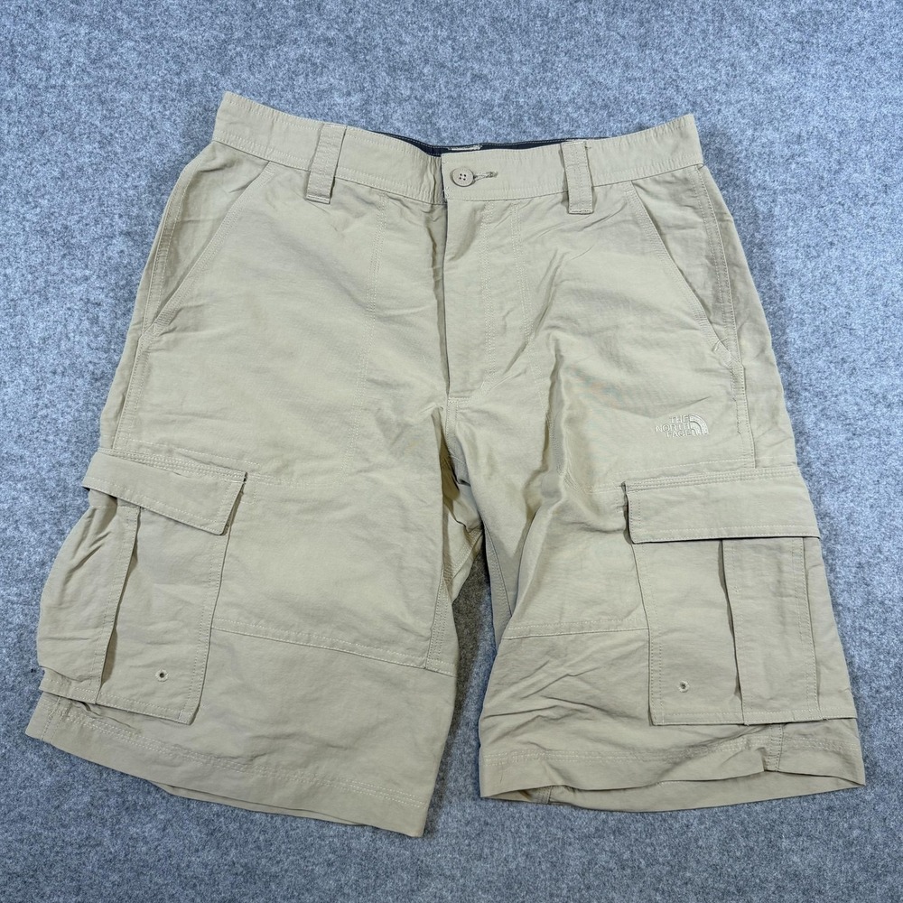 The North Face Cargo Shorts Mens 32 Beige Nylon Hiking Outdoor Travel Utility